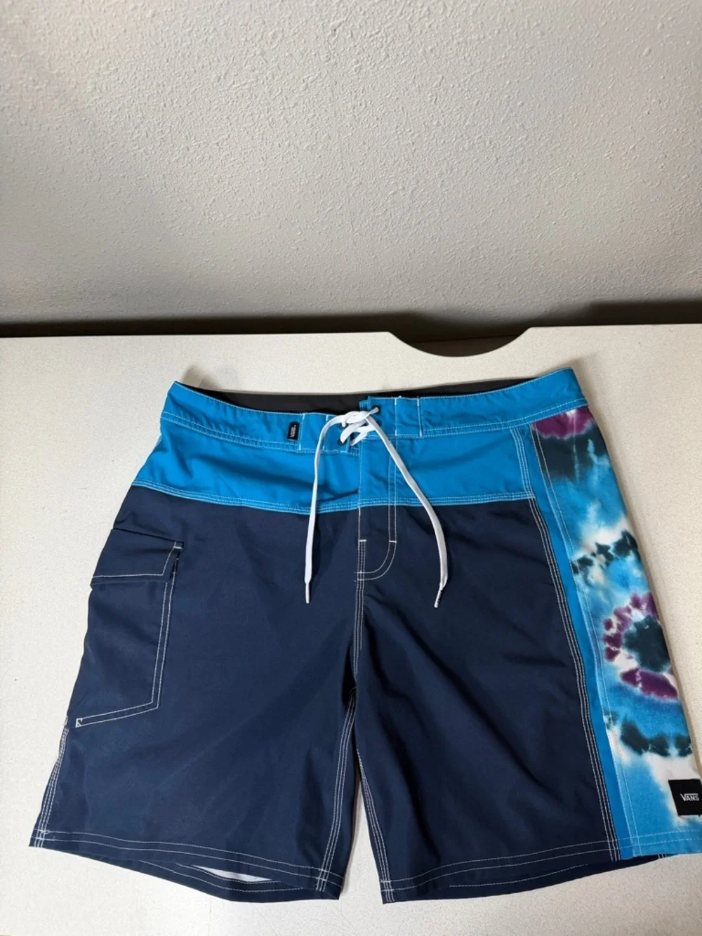 Vans Navy and Turquoise Tie-Dye Side Panel Board Shorts